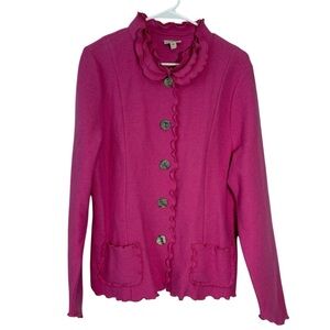 Venario Pink Ruffle Wool Sweater Jacket Women’s Size XL